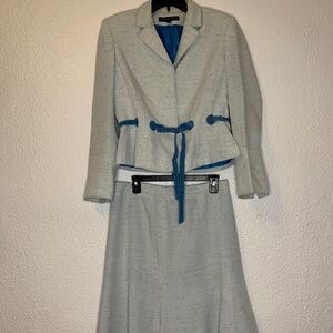 Two-Piece Gray Skirt Suit Set | Cropped Jacket & A-Line Skirt | Career Chic